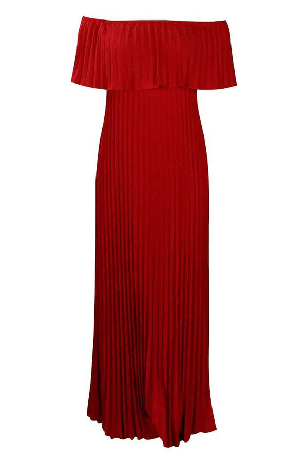 Robe Weitese élégante bleu royal, robe de bal plissée à épaules dénudées, robe longue trapèze sans manches